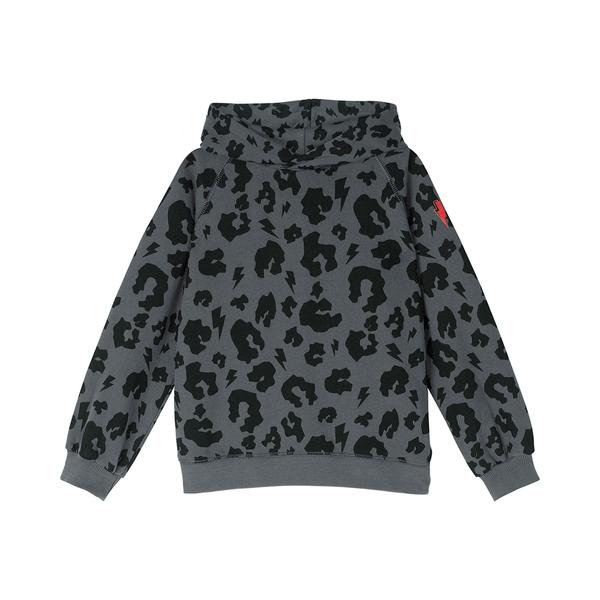 Kids Super Soft Hoodie Grey Leopard And Lightning Bolt