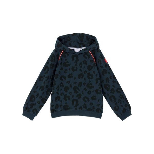 Kids Hoodie Navy With Black Leopard And Lightning Bolt Print