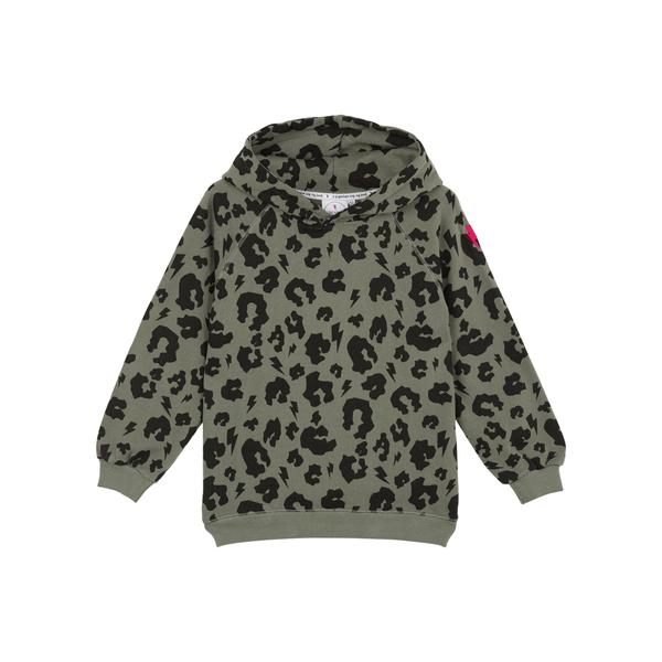 Kids Hoodie Khaki With Black Leopard And Lightning Bolt