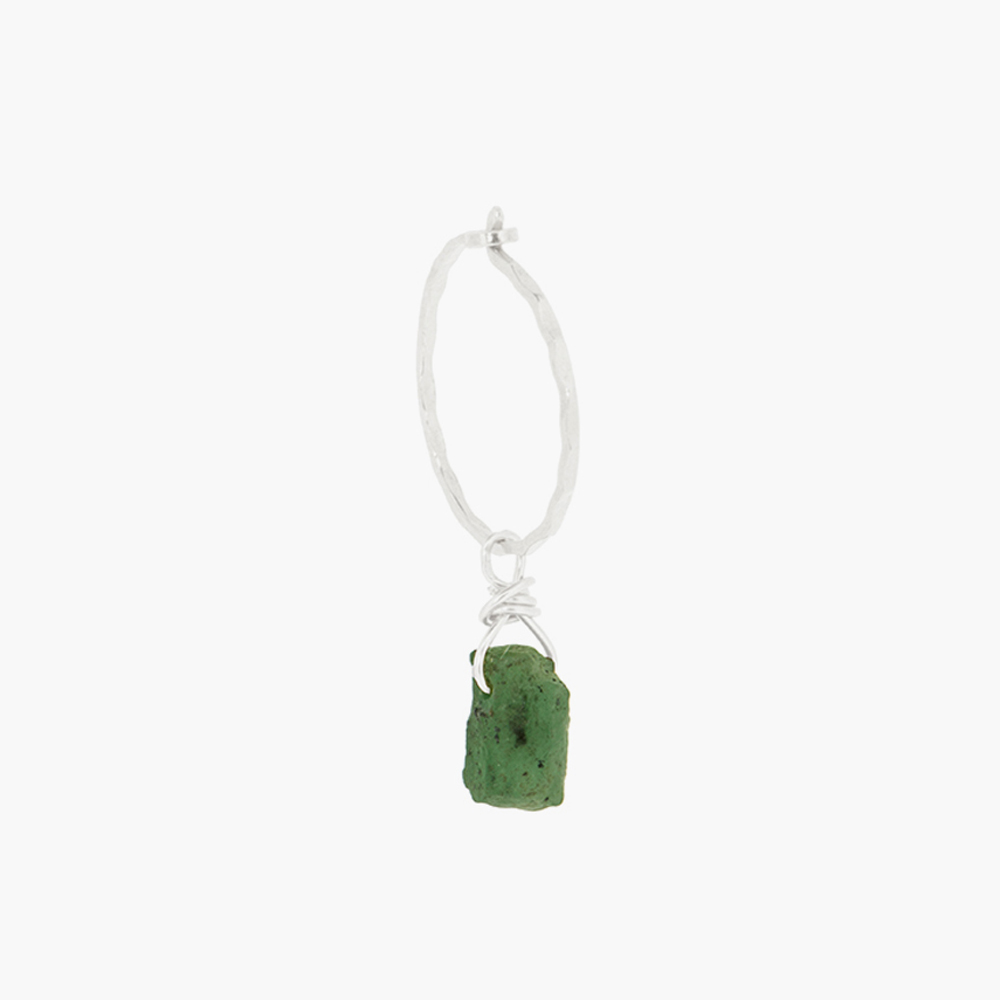 BY10AK Emerald Hoop Earring - Silver 