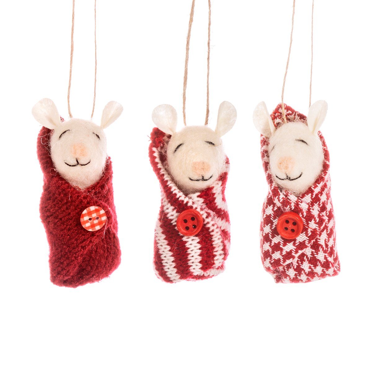 Baby Mice in Red Blankets Felt Decoration