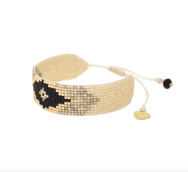 Peeky S Gold Grey Black Beaded Cuff Bracelet