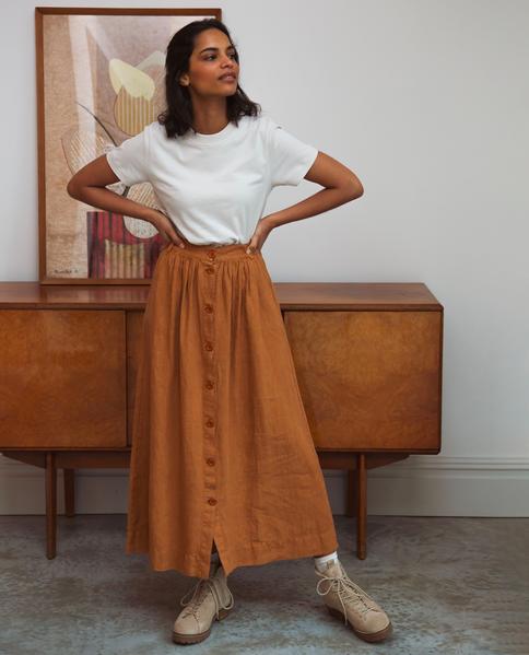 Beaumont Organic Ursa Linen Skirt In Almond