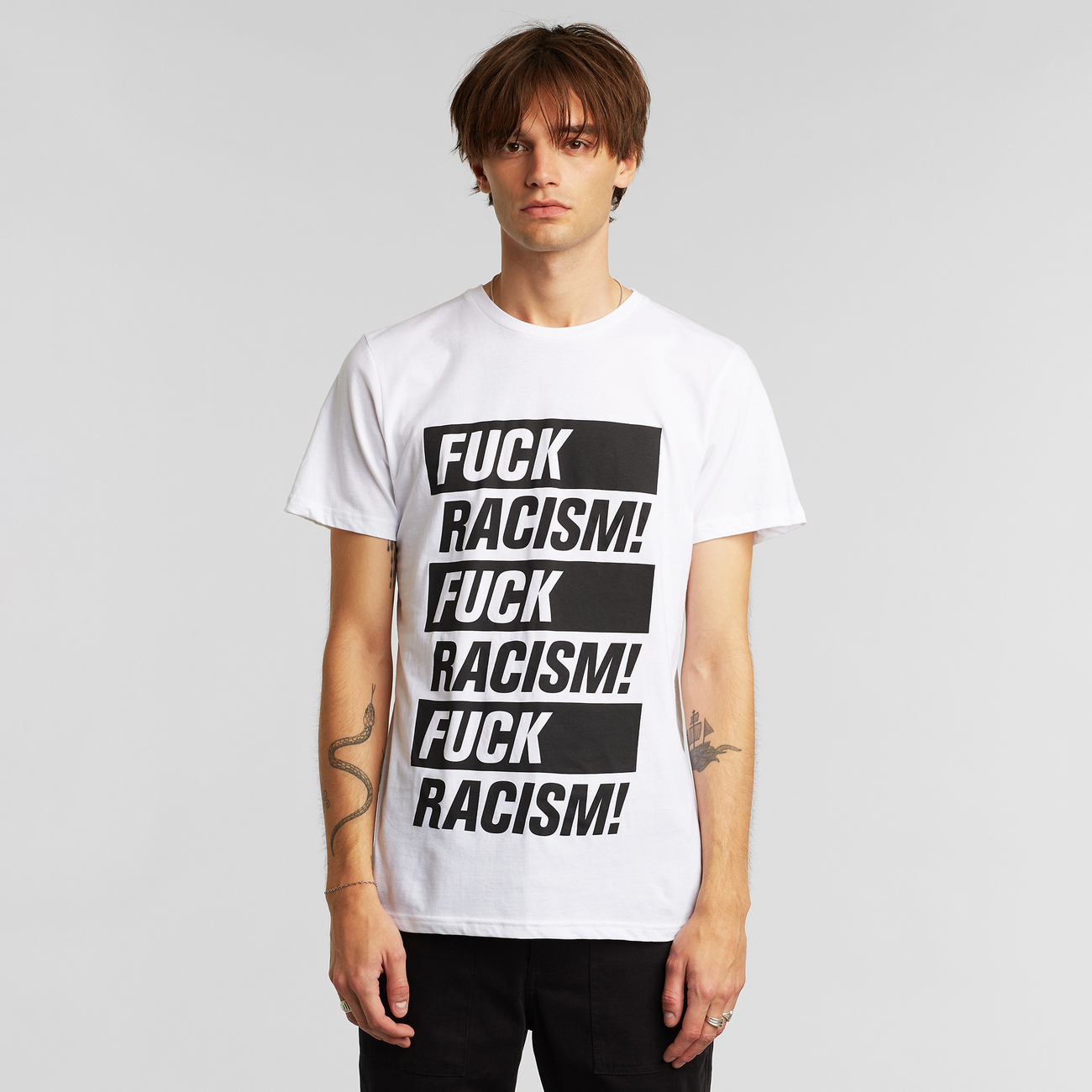 dedicated White Fuck Racism Stockholm T Shirt