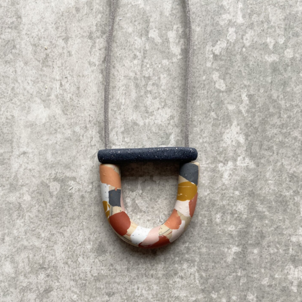 fison zair Rust Terrazzo Arc And Bar Necklace