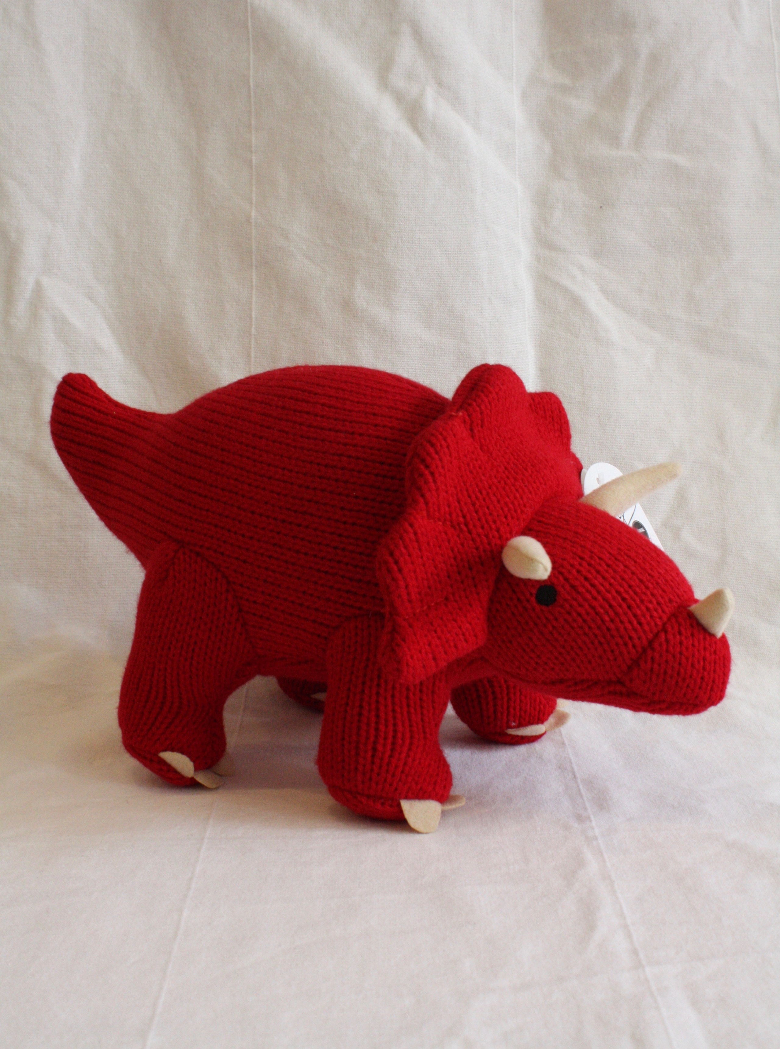 Large Red Knitted Triceratops Toy