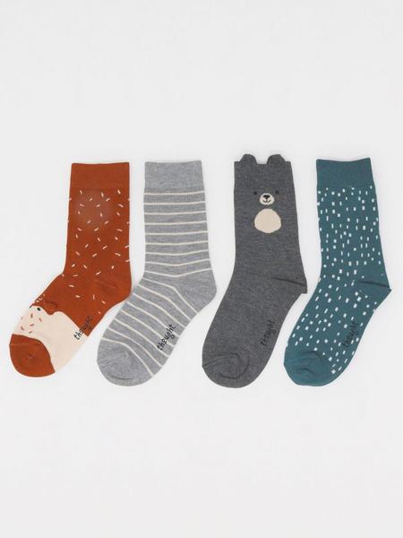 4 Pairs Organic Cotton Animal Childrens Socks In Gift Box