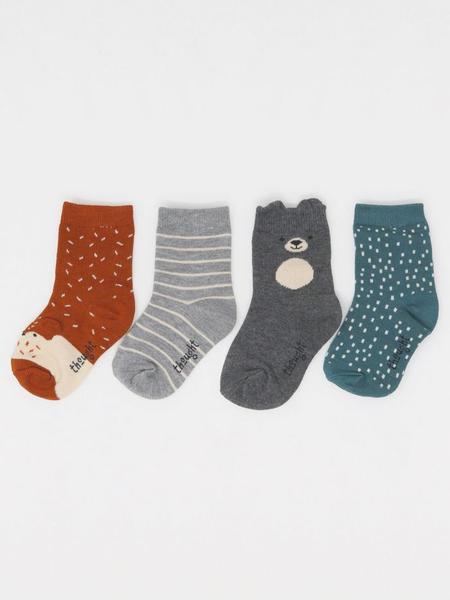 4 Pairs Organic Cotton Animal Baby Socks In Gift Box