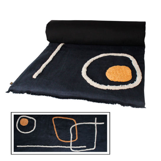 harmony textile Edredon Tikri En Lin Et Coton Couleur Noir 85 X 200 Cms