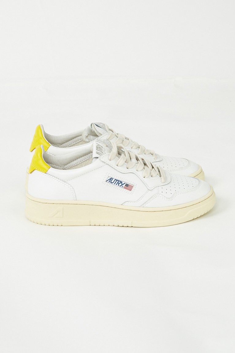 Autry White Yellow Medalist Leather Sneakers