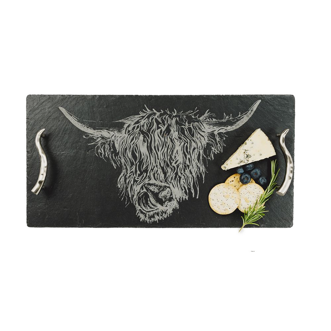 Just Slate Small Highland Cow Engraved Slate Serving Tray