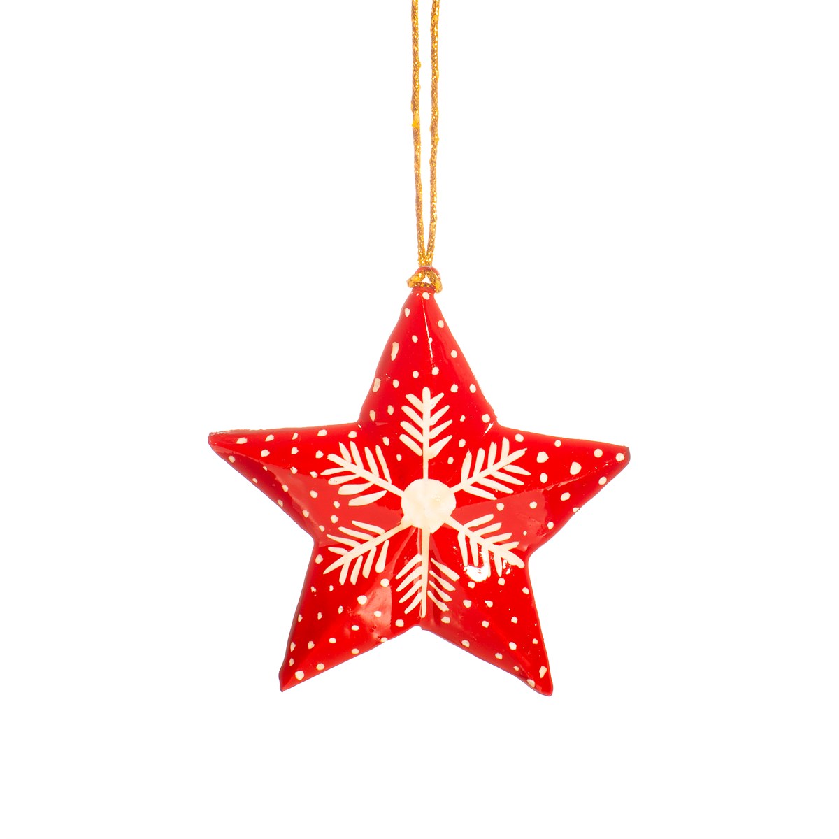 Sass & Belle  Red Star Snowflake Papier Mache Hanging Decoration