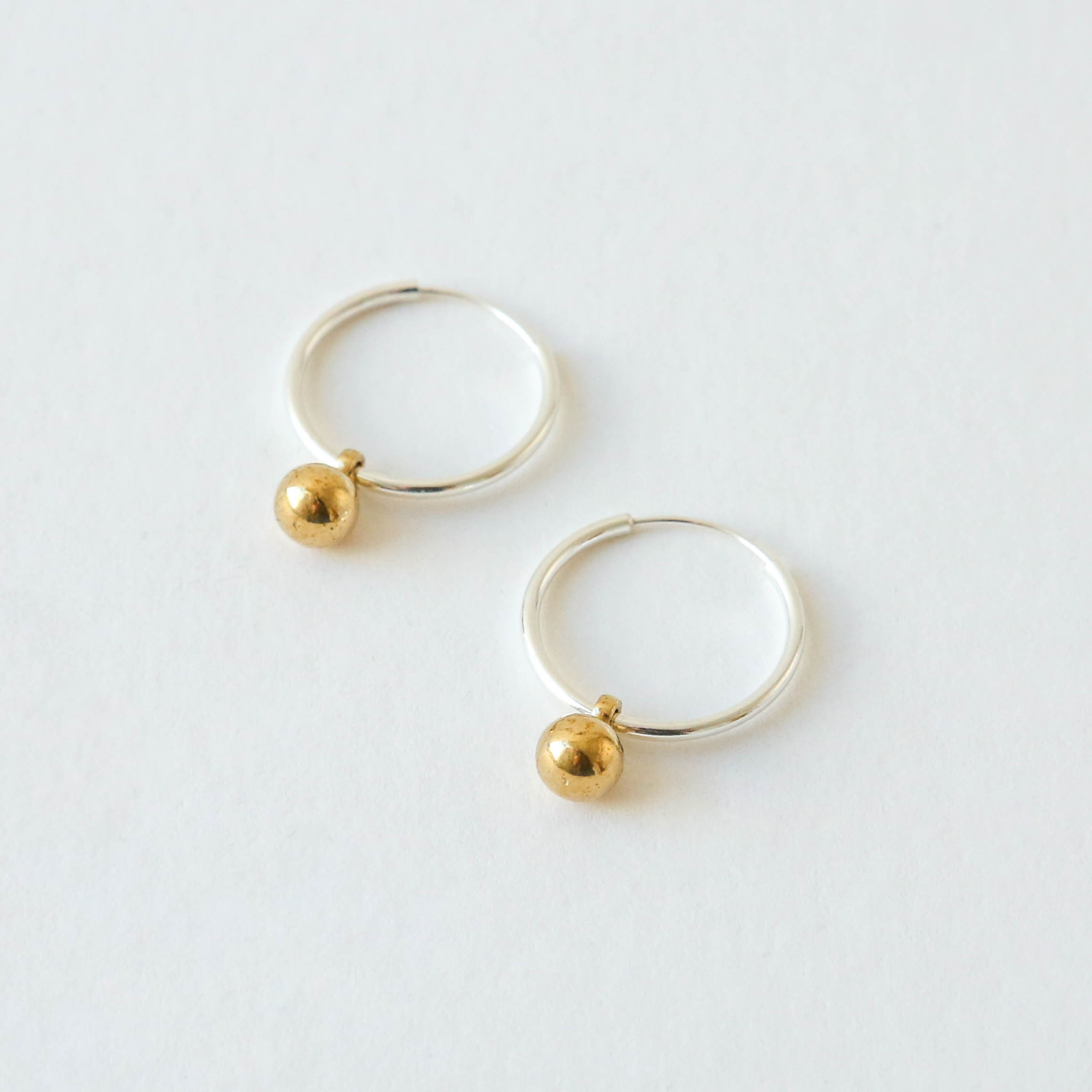 Mini Emily Bobble Brass Silver Hoop Earrings