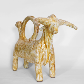 Pura Cal Handpainted Yellow & White Terracota Ceramic Large Bull