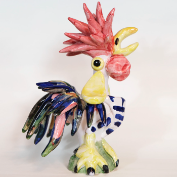 Pura Cal Unique Handmade Portuguese Barcelos Figured Ceramic Colorful Rooster Smooth Hair