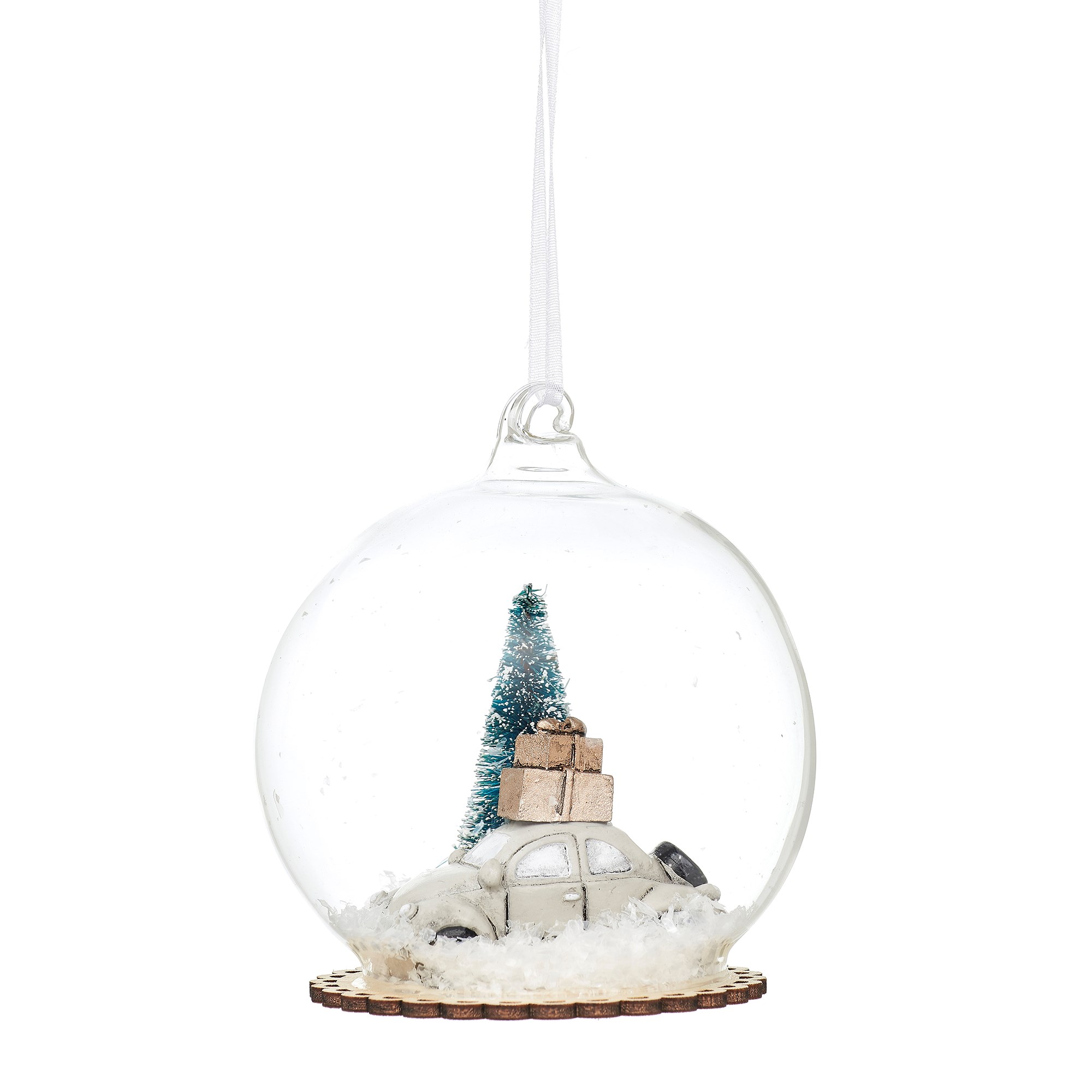 &Quirky Snowy White Car Dome Tree Decoration