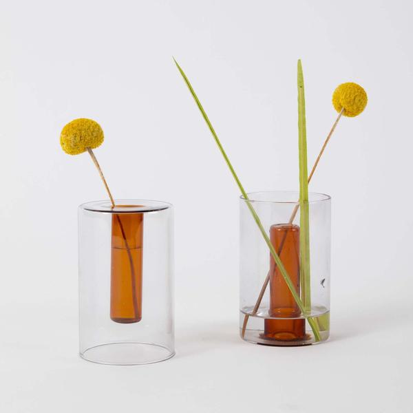 Block Design Reversible Glass Vase Small Grey Orange
