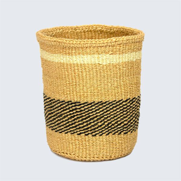 Kenyan Sisal Basket Cream & Dark Grey Stripes No 234