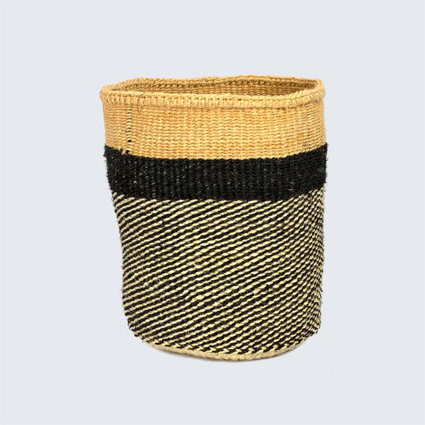 Kenyan Sisal Basket Black Zebra Stripes No 233