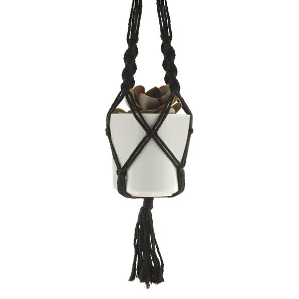 East of India Black Macrame Holder with Pot