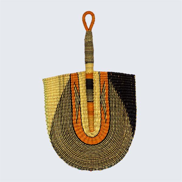 Ghanaian Woven Grass Fan Orange Maze