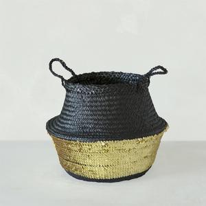 &Quirky Black Toulouse Sequin Basket Black and Gold Medium
