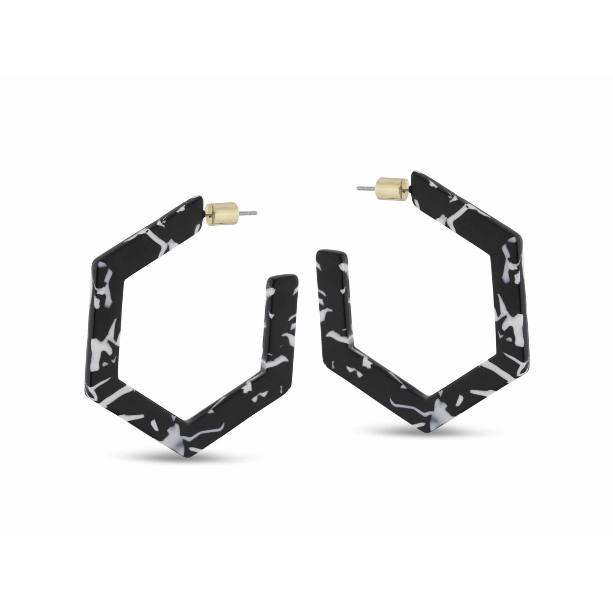 Big Metal Olivia Hexagon Resin Earrings in Black