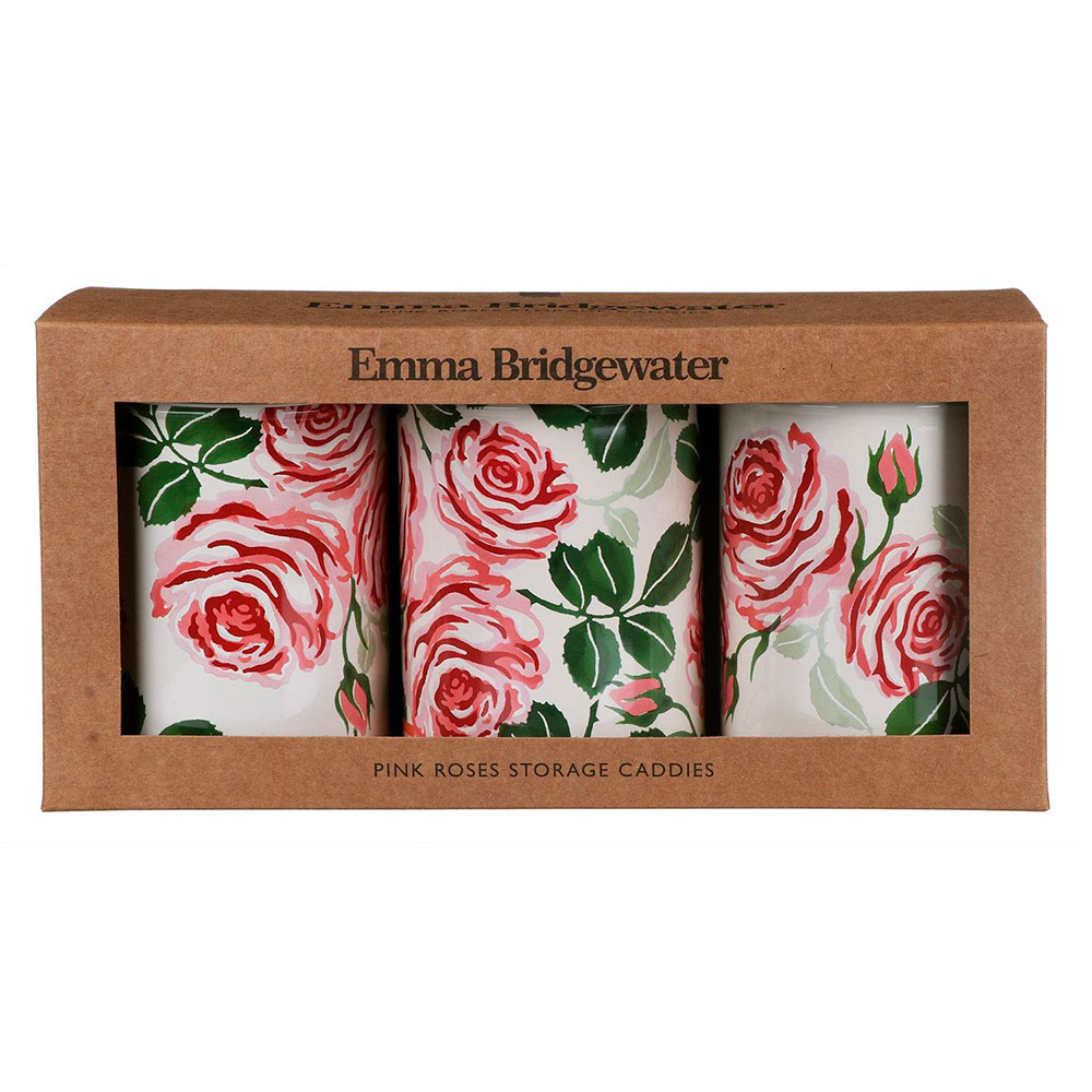 Emma Bridgewater Pink Roses Set of 3 Round Tin Caddies Boxed