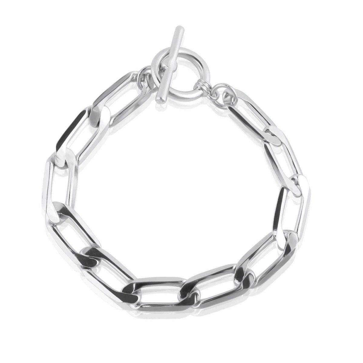 Big Metal Flavia Plated Statement Chain T-Bar Bracelet in Silver