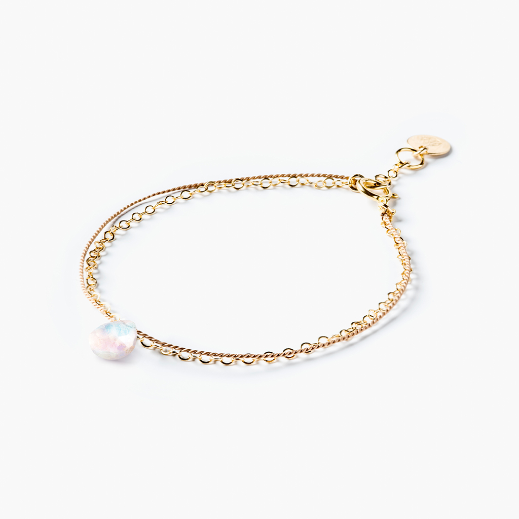 Rainbow Moonstone Gold & Silk Bracelet