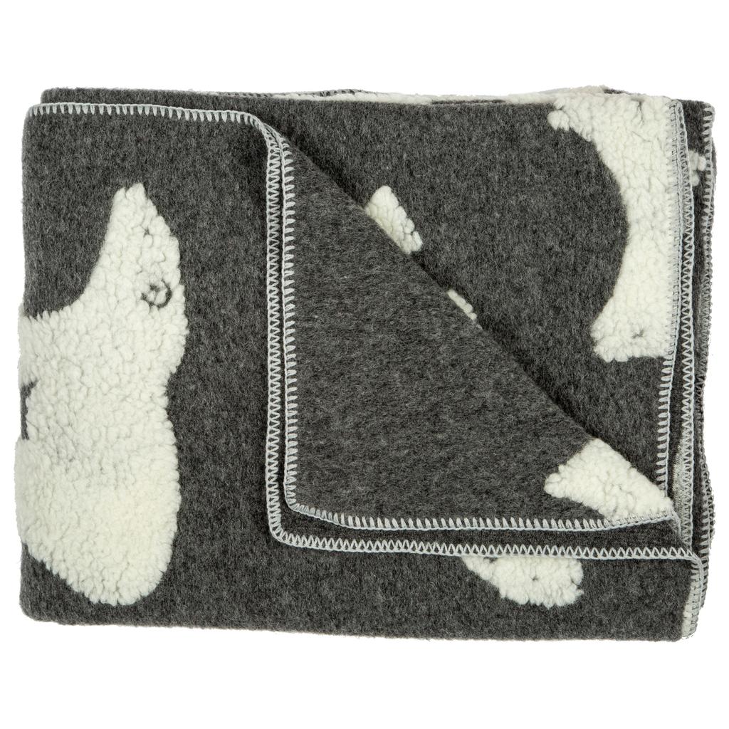 Biella Fabrics Dark Grey Wool Blanket With Polar Bears 