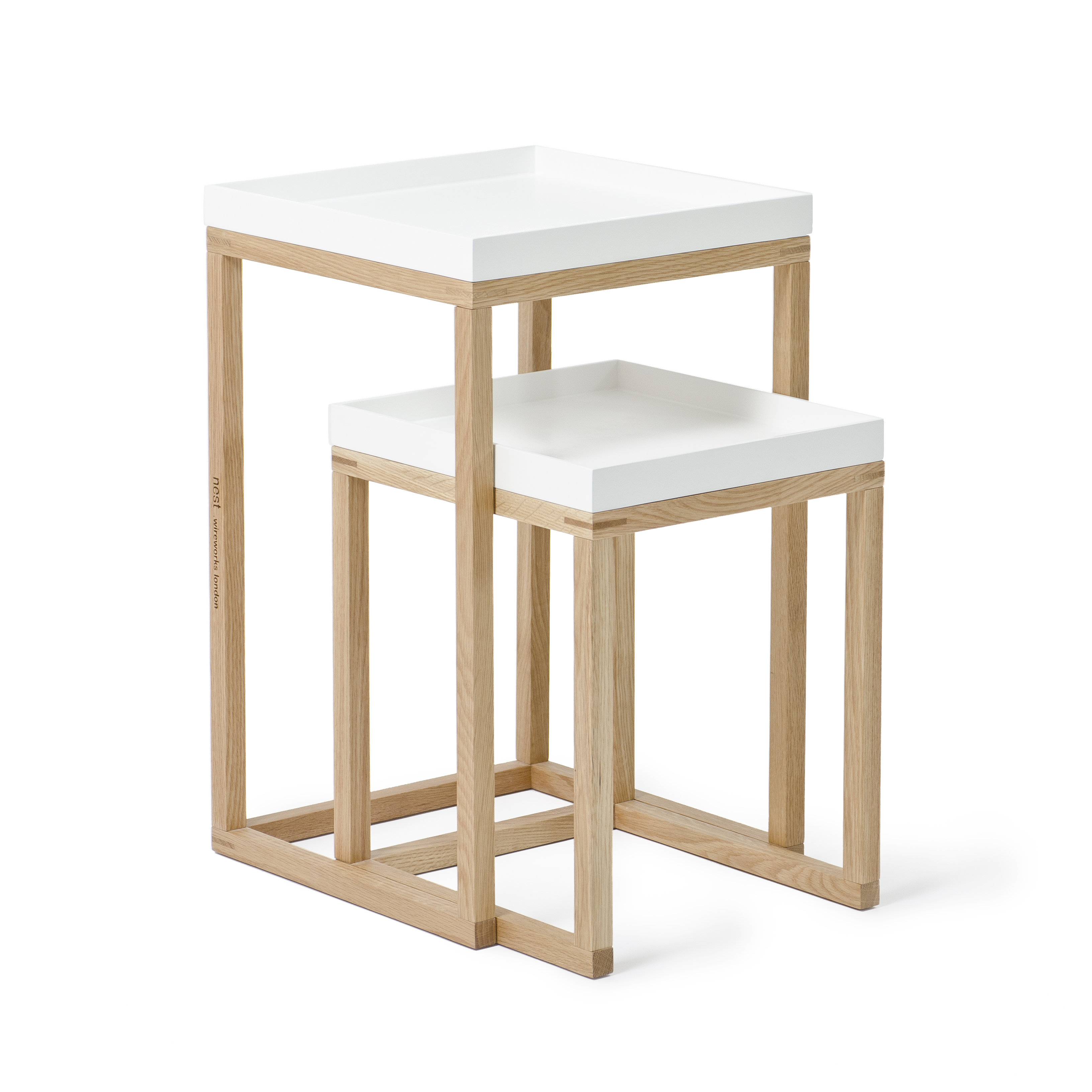 Wireworks Nest of 2 Natural Oak/White Side Tables with Removable Tray