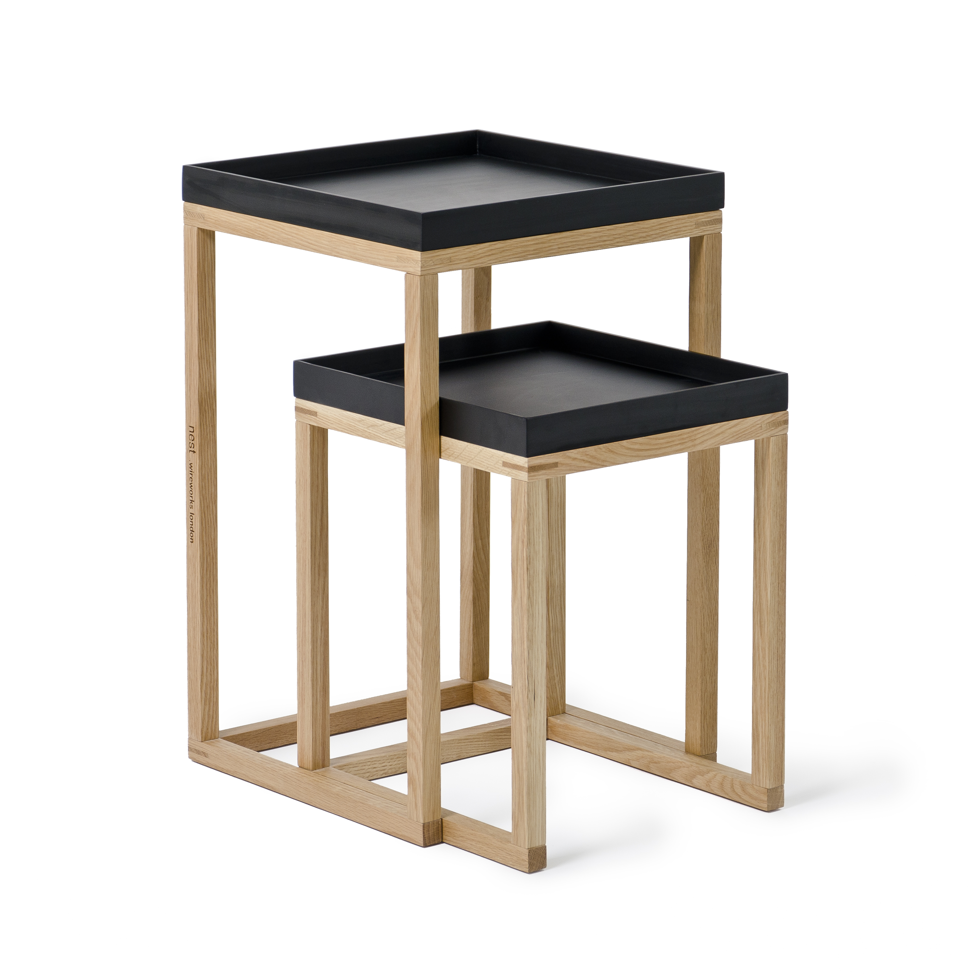 Wireworks Nest of 2 Natural Oak/Black Side Tables with Removable Tray