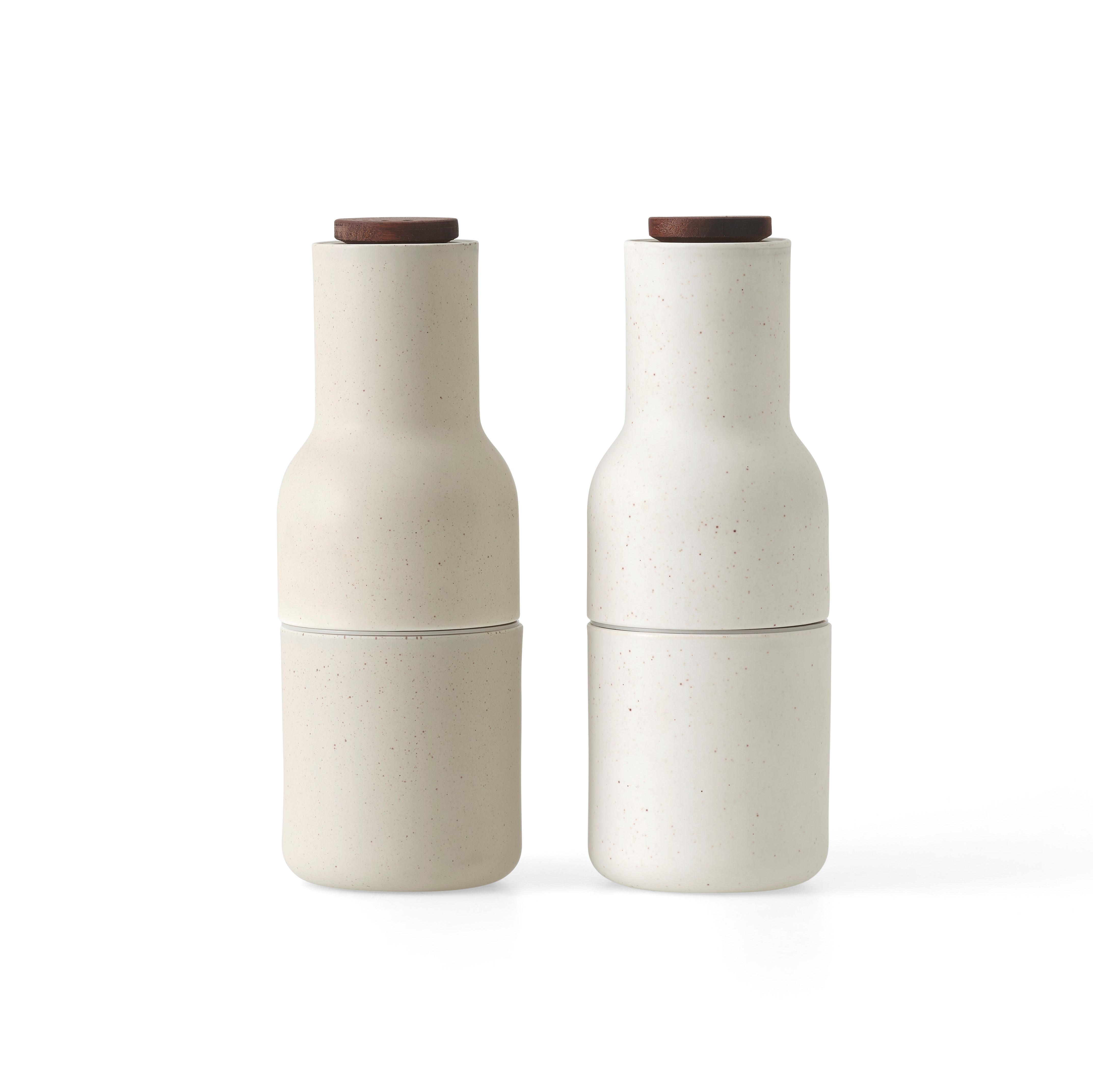 AUDO COPENHAGEN Set of 2 Sand Ceramic Bottle Grinders with Walnut Top