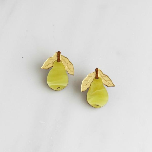 Green Gold Mini Pear Stud Earrings