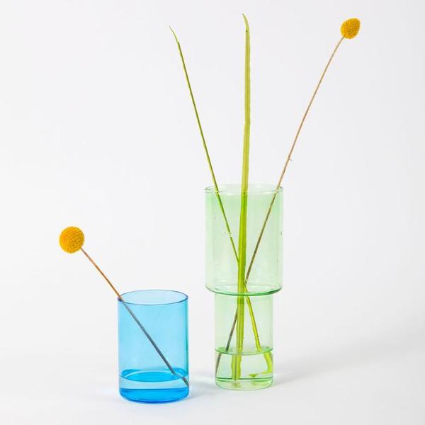 Block Design Stacking Glass Vase Blue Green