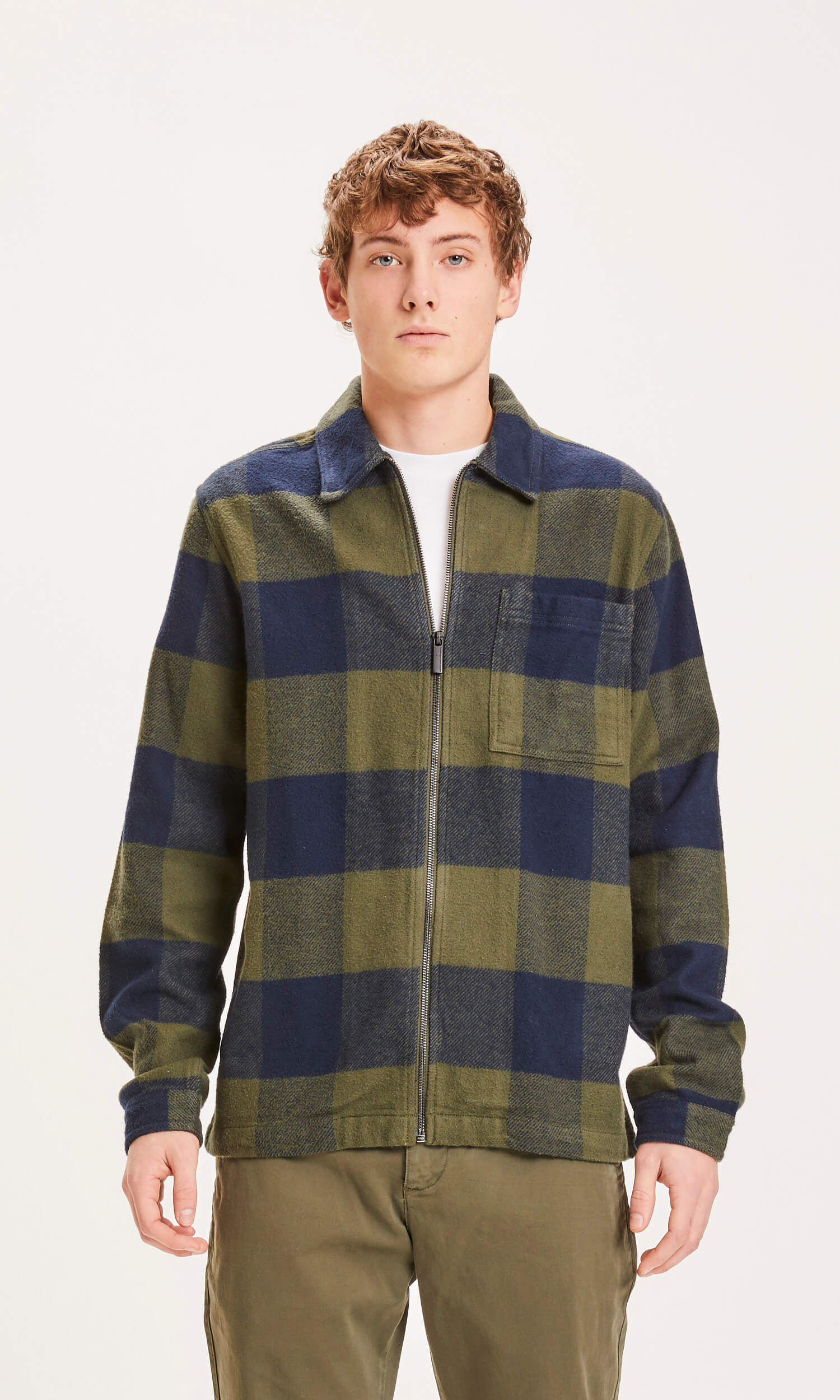 Knowledge Cotton Apparel  94048 Pine Checked Heavy Flannel Overshirt