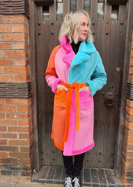 Alex Max Colour Block Faux Fur Coat Pink