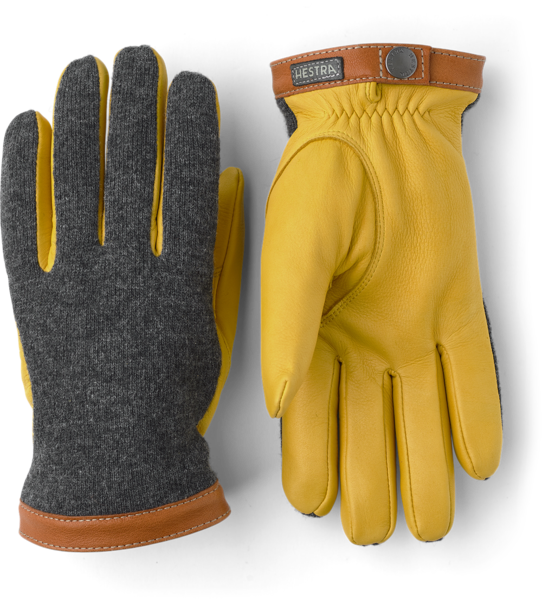 Hestra Deerskin Wool Tricot Gloves Charcoal Natural Yellow