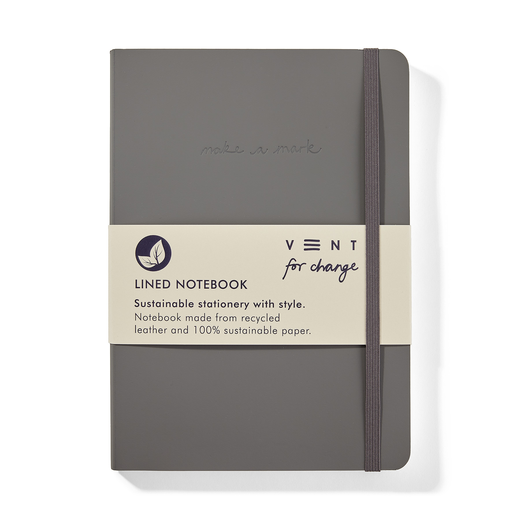 VENT for change Recycled Leather A5 Lined Notebook – Elephant Grey