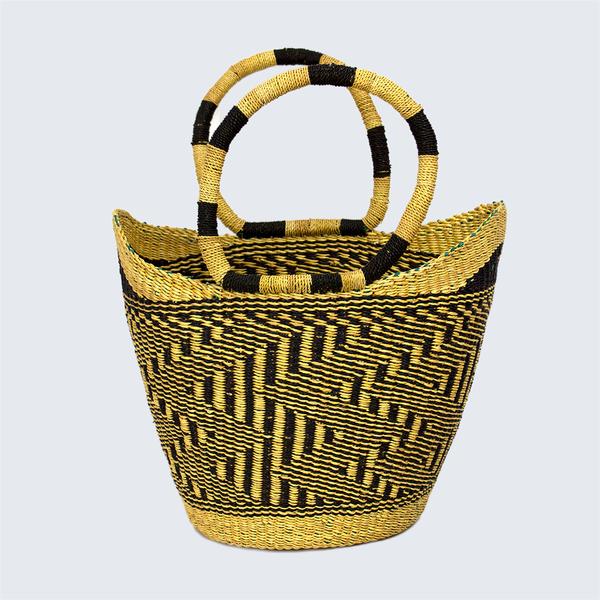 Bolga Shopping Basket With Handles Black Natural Zig Zag