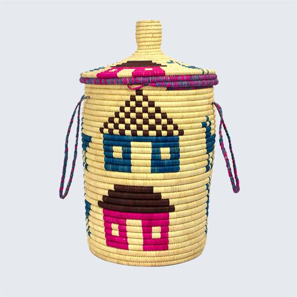 Craft Collection Lidded Basket Blue Birds Pink Houses