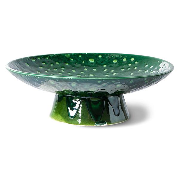 HK Living The Emeralds Ceramic Bowl On Base Large Dripping Green