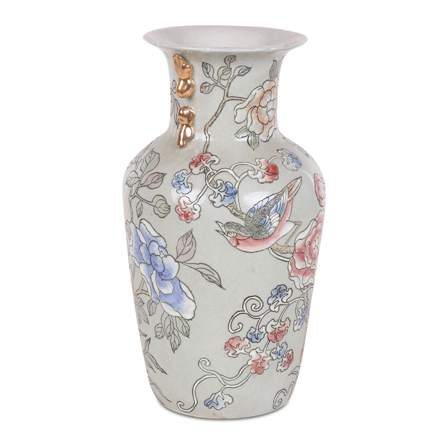 Vase with flowers & birds ceramics