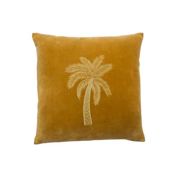 A la Velvet Cushion Palmtree Gold