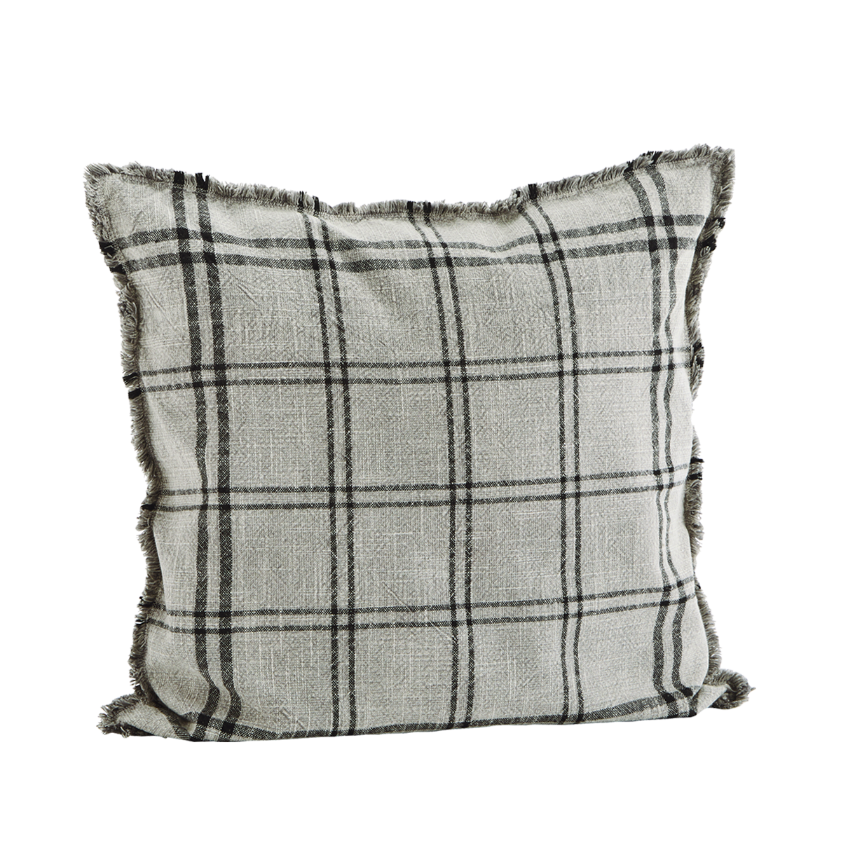 Madam Stoltz Silver Cloud and Black Checked Cushion Cover with Fringes