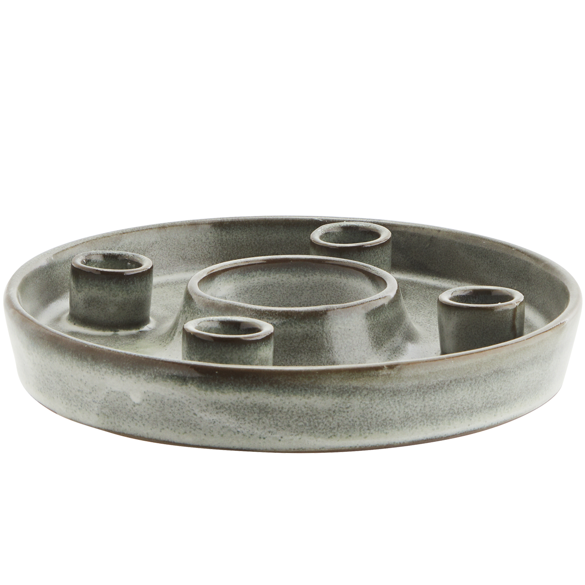 Grey and Brown Round Stoneware Liquen Candle Holder