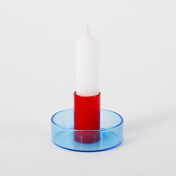 Block Design Duo Tone Glass Candlestick Blue Red