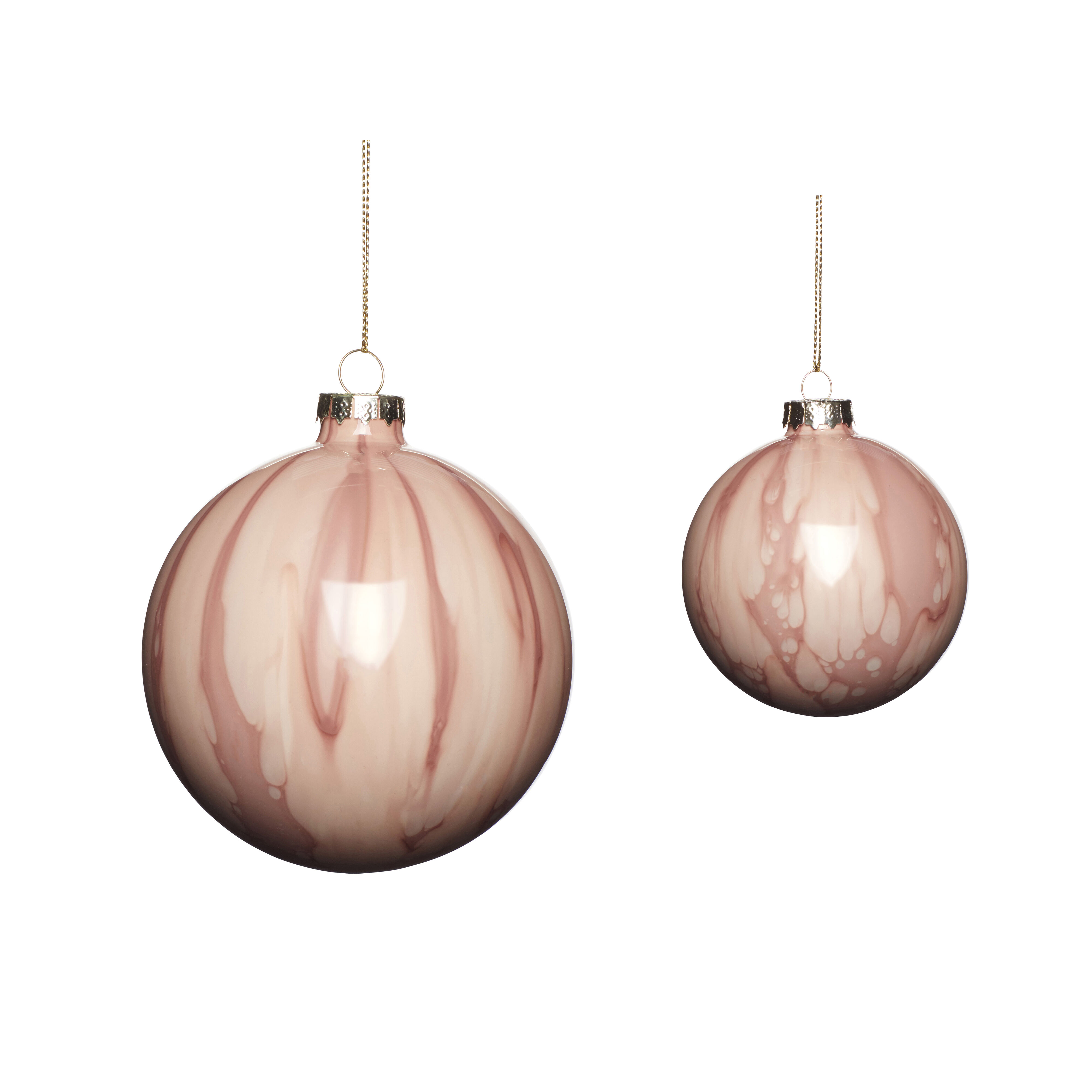 Pink Marble Christmas Bauble Set of 2