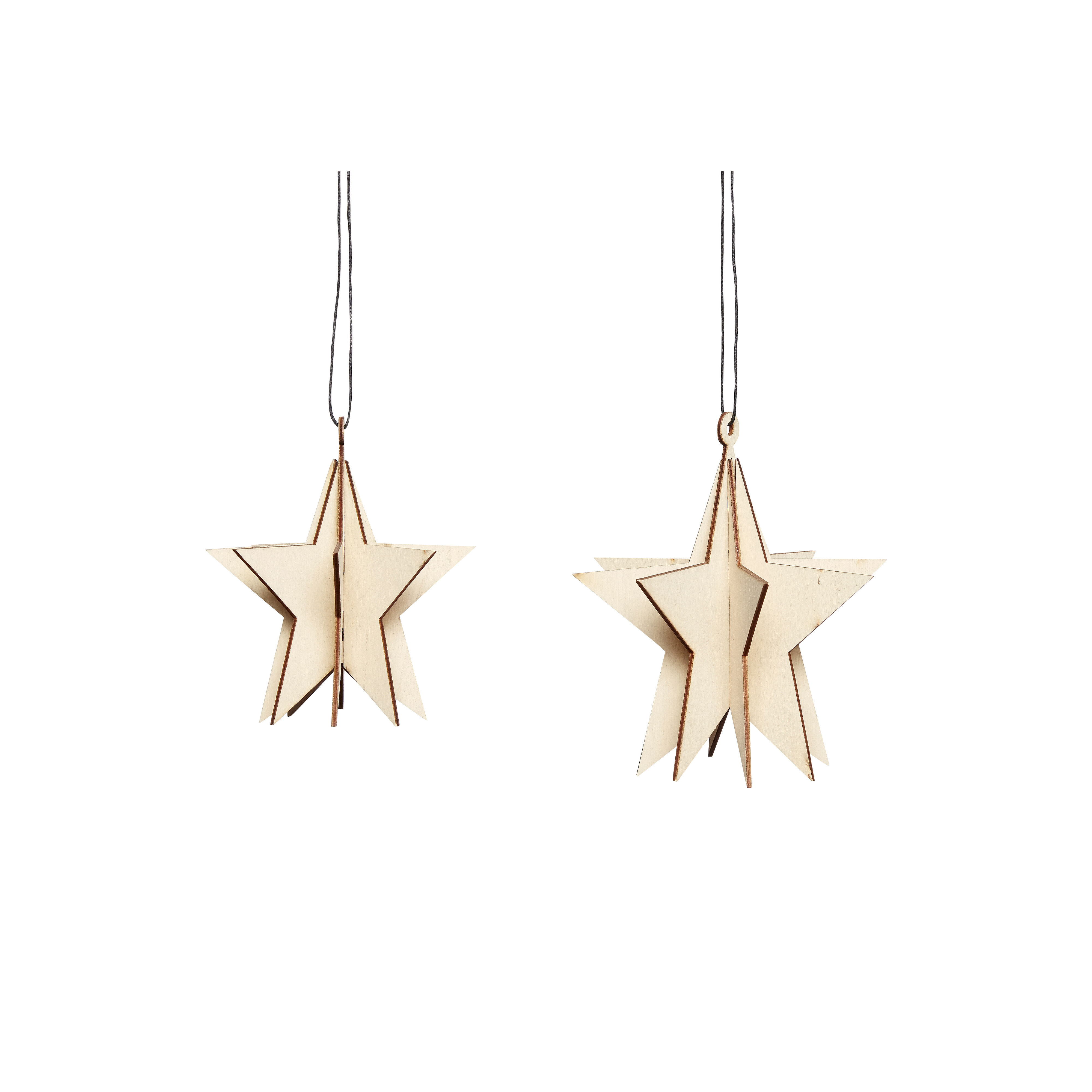 Hubsch Wooden 3D Star Ornament Set of 2